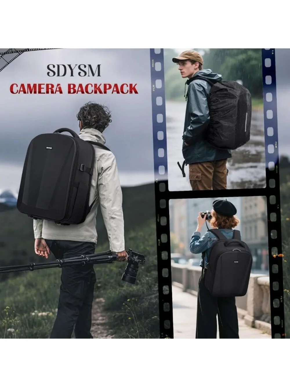 Waterproof DSLR Camera Backpack with Lens Pouch & 15.6